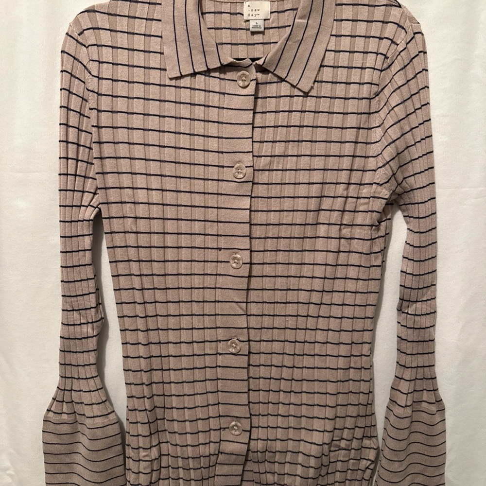 A New Day Tan Striped Button-Up Top